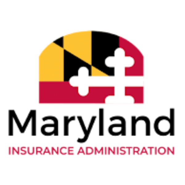 Maryland Insurance Administration logo with state flag design above the words Maryland Insurance Administration in black and red text.